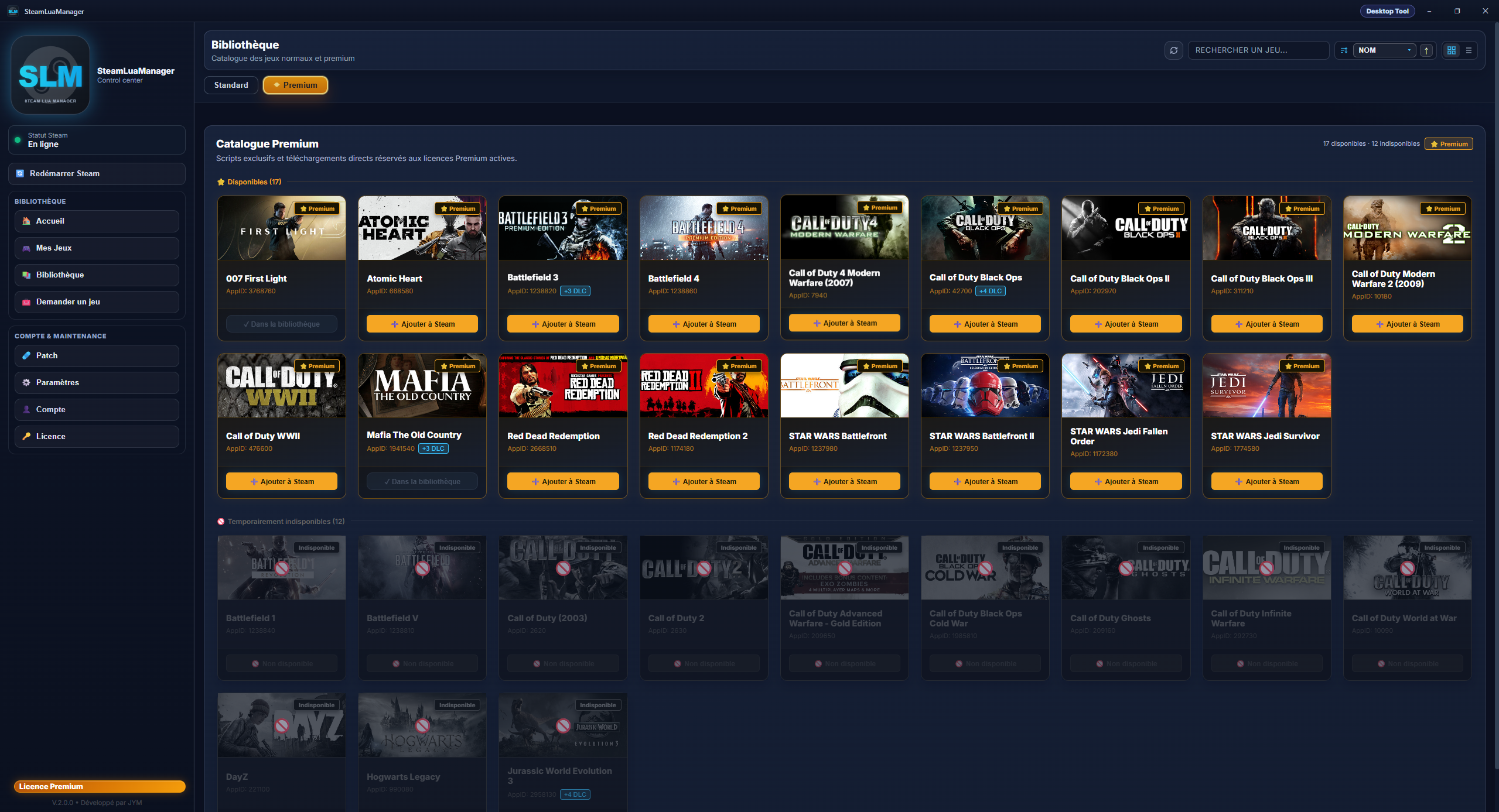 Liste des jeux premium